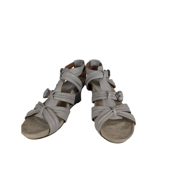 Earthies Shoes - Earthies Lucia Too Wedge Strap Sandal Nude Beige Gray Silver Buckle Summer Beach